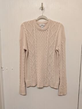 Kersh Cable Knit Crewneck Sweater Beige Size S